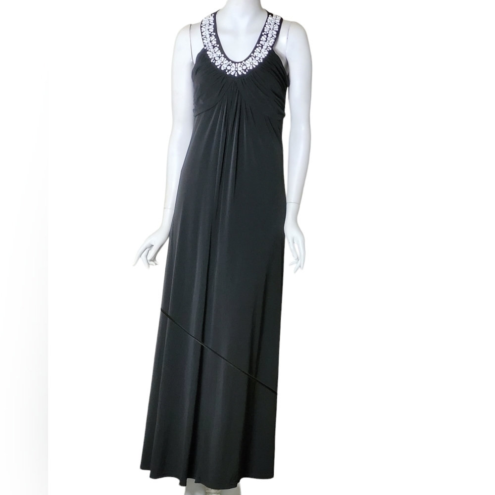 Soft‎ Surroundings Beaded Neckline Maxi Dress Black Sleeveless Small